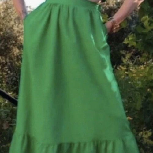 Summer set linen, crop top and A-line skirt, new, green, size large