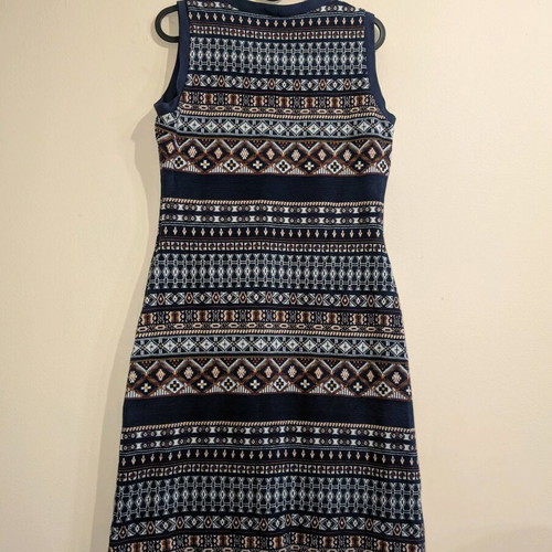 Knit dress with ethnic pattern navy size S 38 like new