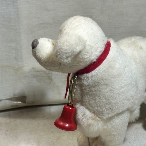 Trudi vintage white plush dog with bell used, made in Italy