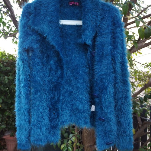 Blue fluffy cardigan warm and soft with buttons