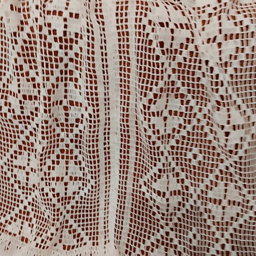 Handmade knitted cotton curtain white with fringes 70x85 cm
