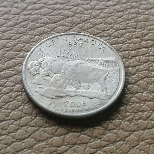 25cent USA North Dakota 2006 Buffalo coin used with P mark
