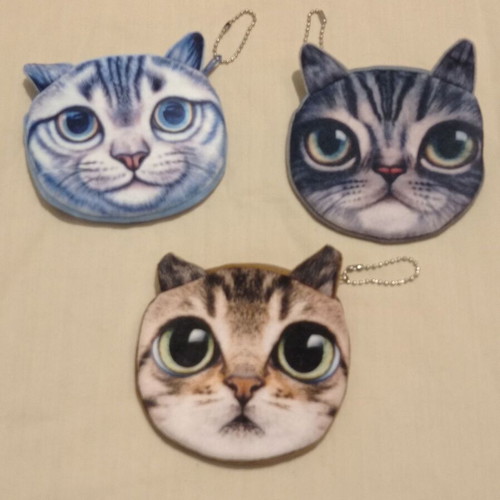 Set of 3 cat coin purses