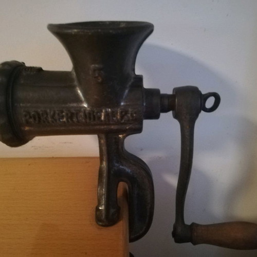 Antique manual decorative meat grinder used