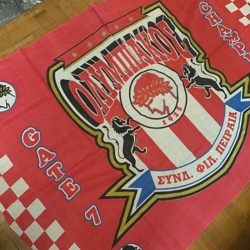 Olympiakos flag used, championship 1995, fabric 1.40x0.98 m