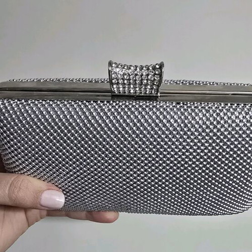 Clutch bag silver like new with chain for shoulder
