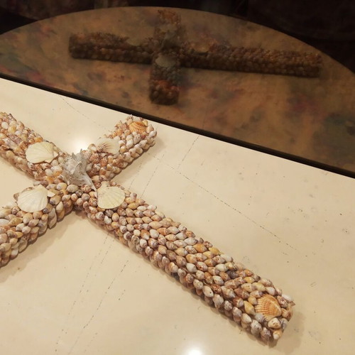 Handmade cross covered with shells new