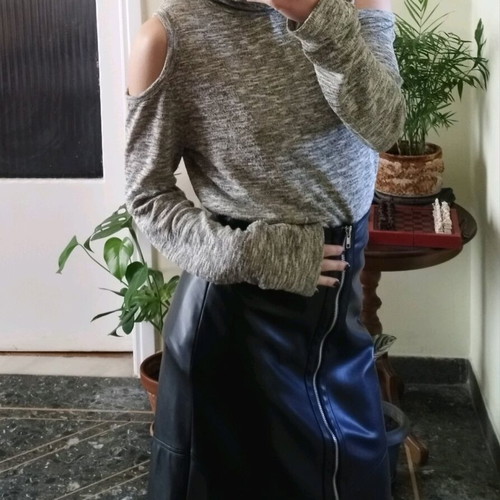 Bershka Grey Turtleneck With Cut-Out Shoulders Like New