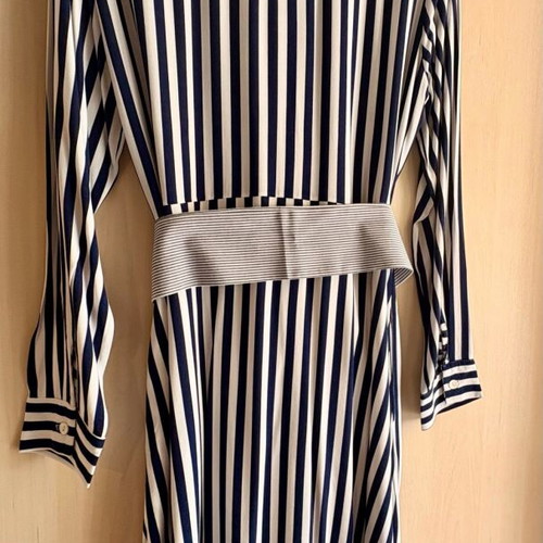 Midi striped shirt dress like new, white and blue, with belt