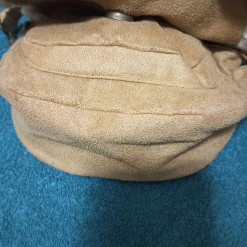 Shoulder bag new, beige and brown suede, spacious 20x14 cm