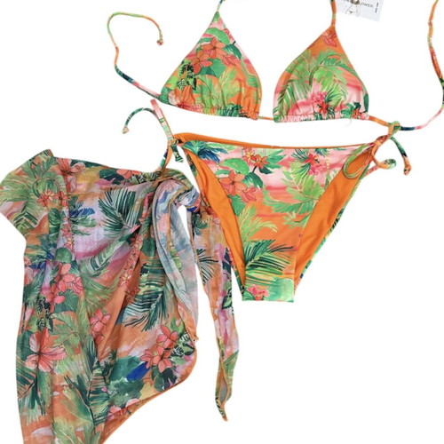 Double Face Floral Bikini Set and Pareo M new, multicolor