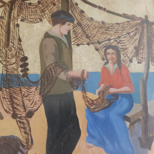 Silk paintings used, set of 2, sizes 42x48 and 49x55 cm