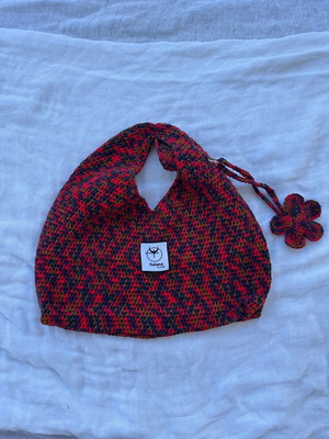 Crochet shoulder bag with flower charm, multicolor