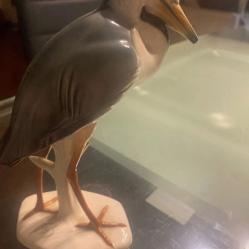 Hollohaza porcelain heron figure used with broken beak