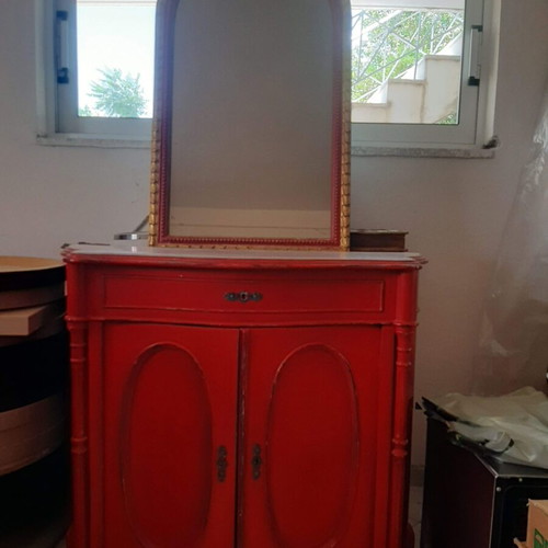Vintage dressing table with marble top and separate mirror, used