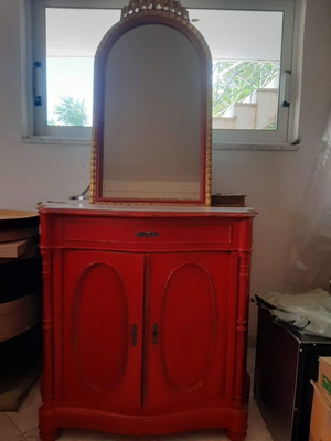 Vintage dressing table with marble top and separate mirror, used