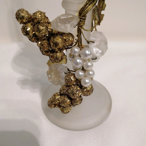Vintage Christmas Candlestick like new, frosted glass with decorative grapes