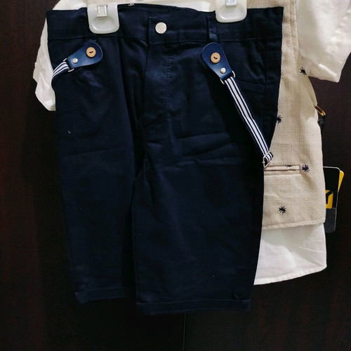 Children's summer set new Hashtag linen white shirt with dark blue-black shorts