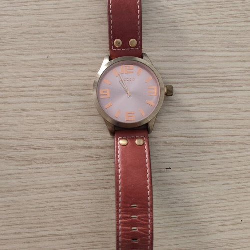 Oozoo Timepieces XL women's watch 45mm battery used with burgundy leather strap