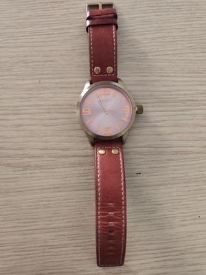 Oozoo Timepieces XL women's watch 45mm battery used with burgundy leather strap