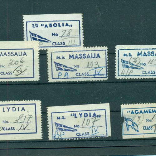 7 old ship vignettes Aeolia, Massalia, Lydia & Agamemnon Greek Mediterranean Lines