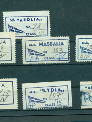 7 old ship vignettes Aeolia, Massalia, Lydia & Agamemnon Greek Mediterranean Lines