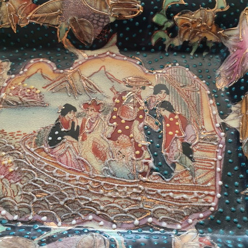 Authentic Japanese Satsuma ashtrays used, hand-painted