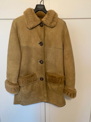 Leather women's coat used, beige, size M