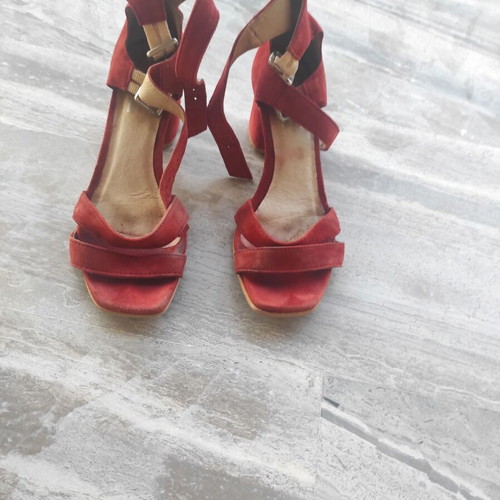 A.L.E. red suede sandals used with double straps