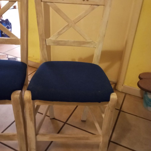 Venezia wooden dining chairs set of 4 used, navy blue fabric