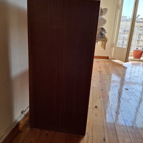 Vintage low wooden bookshelf with two shelves