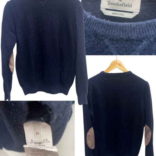 Brooksfield Men's Navy Blue Sweater with Suede Elbow Patches used