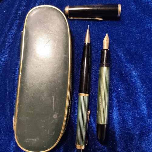 Pelikan 400 Fountain Pen and Pelikan 450 Mechanical Pencil Set used, vintage 1950s
