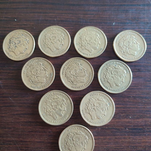 100 drachma coins used, pack of 10, 1990