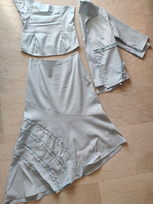 Dak women's set like new, turquoise top skirt and jacket