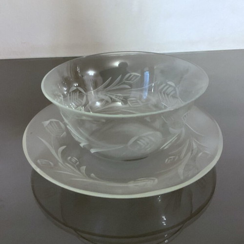 Antique crystal bowls with plates set of 6, like new