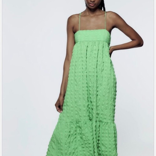 Zara green textured maxi dress size large new