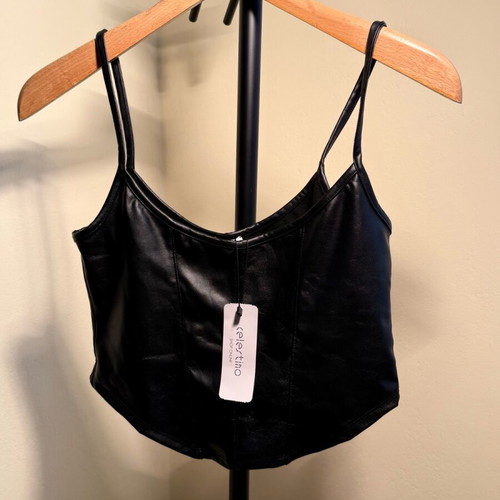 Crop top Celestino new, leather, black, size L