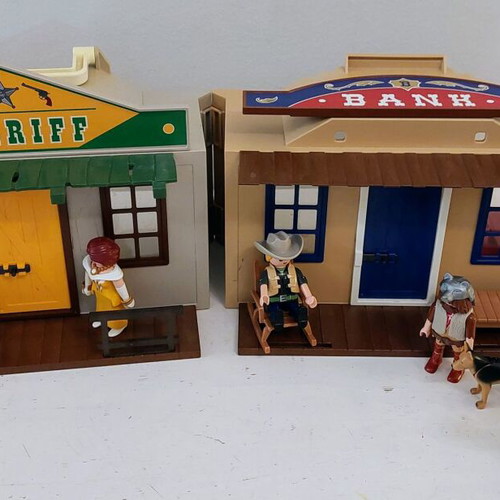 Playmobil Western set Sheriff & Bank used with figures and accessories