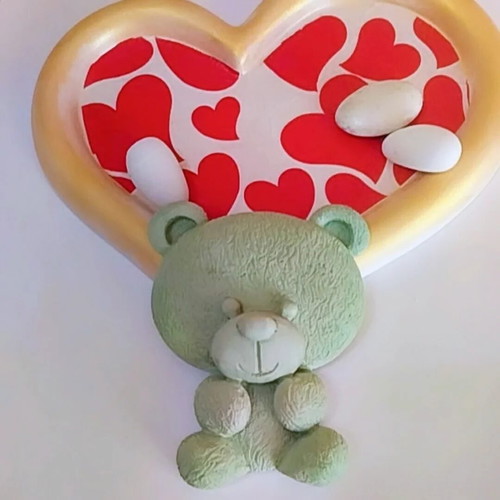 Handmade bomboniera with ceramic pink bear magnet new