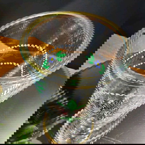 Антична немска ръчно рисувана стъклена чаша викторианска като ново