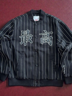 Supreme Pinstripe Varsity Jacket size L like new, black