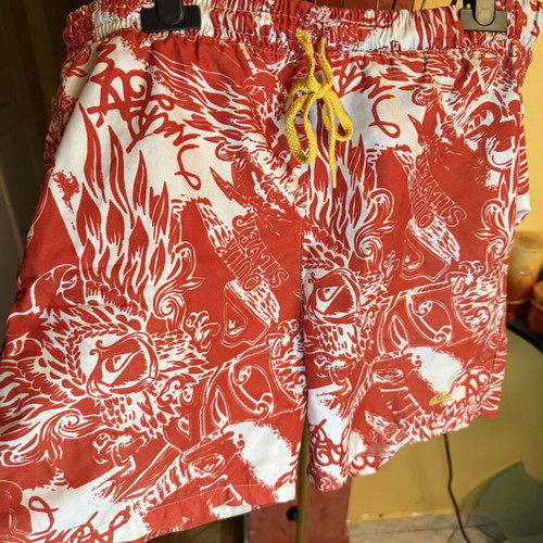 Quiksilver Men's Surf Swim Shorts used, red and white print, size M