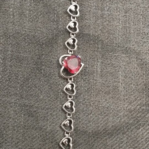 Women's bracelet with red crystal heart and silver elements, like new