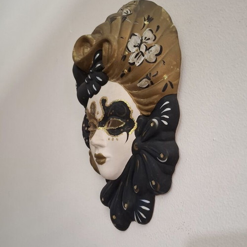 Vintage Venetian Wall Mask handmade, plaster, like new, 26cm