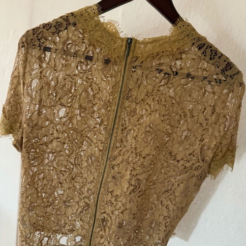 Zara women's lace transparent blouse large like new, beige-gold