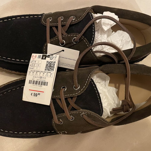 Zara boatshoes moccasins new, suede navy blue and khaki size 43