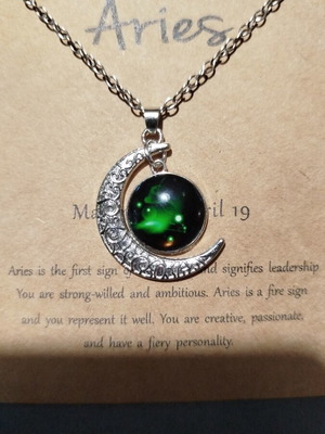 Aries zodiac pendant new, green and silver