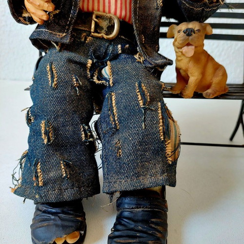 Vintage collectible figure Homeless on bench with dog used