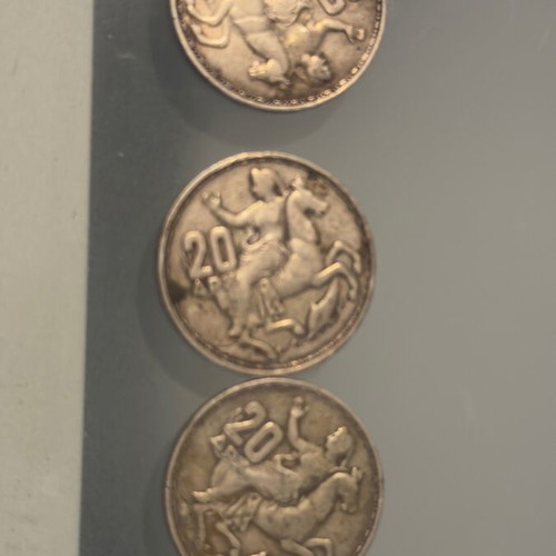 Silver coins 20 drachmas 1960 used, pack of 3